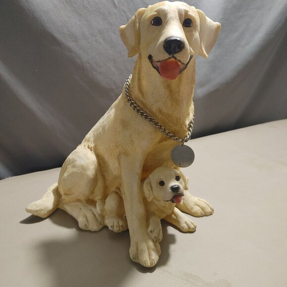 Yellow Labrador Dog Puppy Figurine Chain Collar 11 Inches Tall Resin Sculpture - Picture 8 of 9